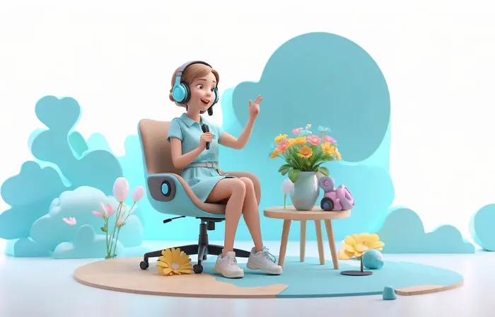 Beautiful Girl Singing at Home 3D Design Illustration